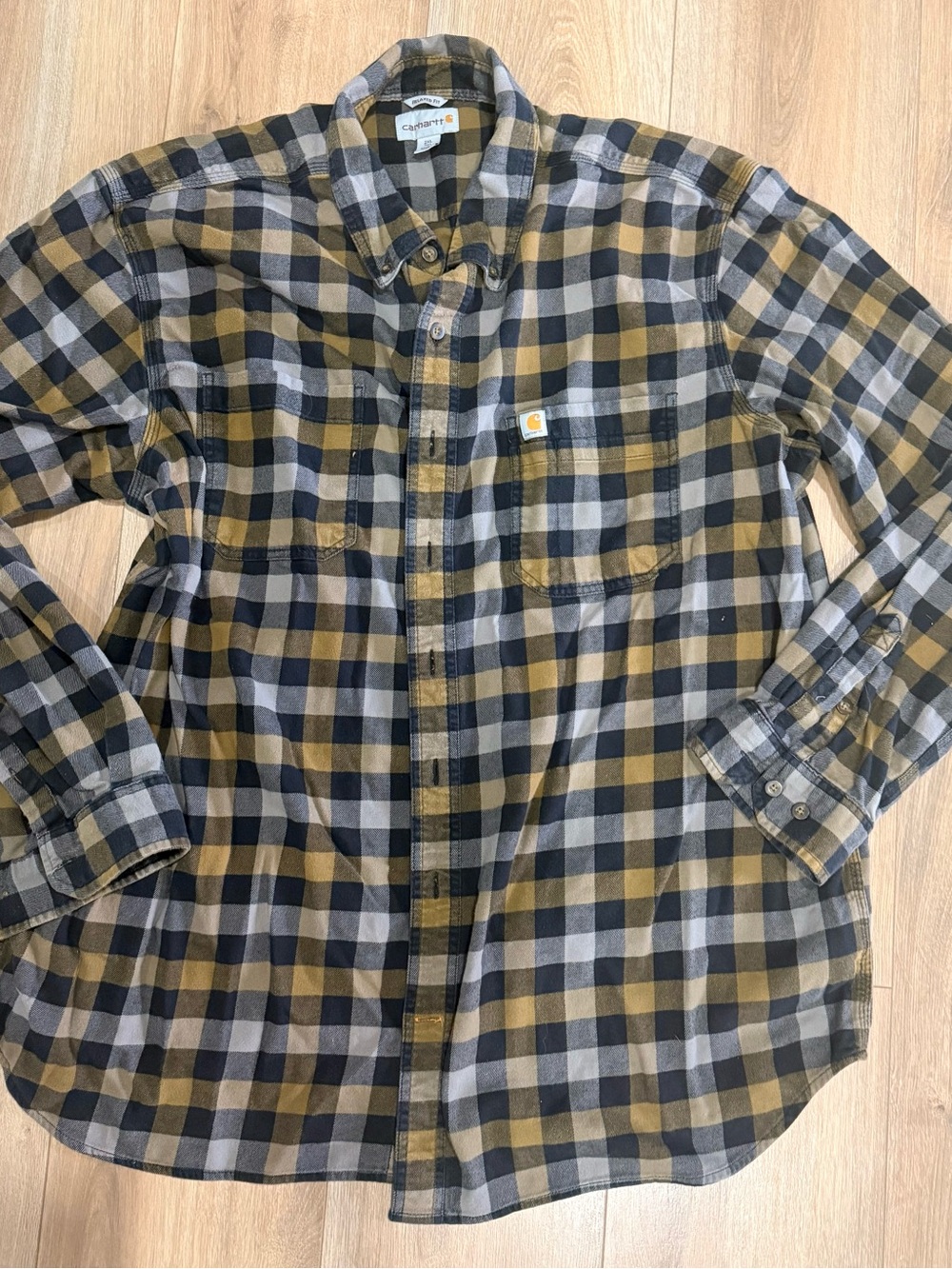 Carhartt 2XL Tall Plaid Flannel Shirt Relaxed Fit Brown Black Gray